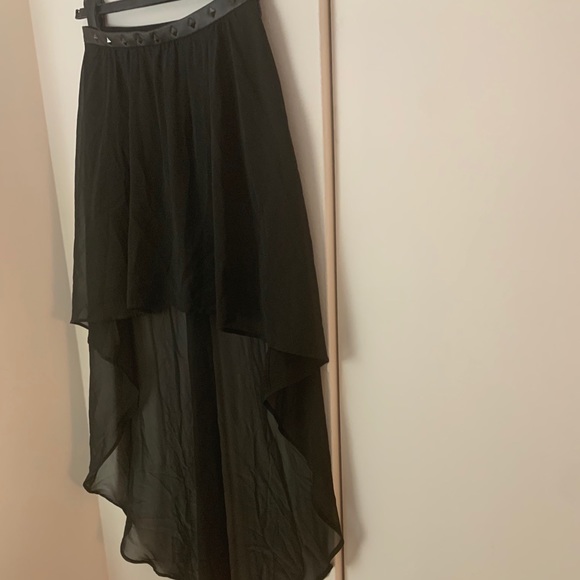 Black High Low Chiffon Skirt With Leather & Studs - Picture 8 of 9